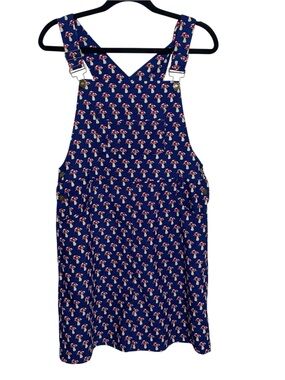SM Wardrobe Dress Womens Medium Mushroom Print Corduroy Jumper Overall Pockets